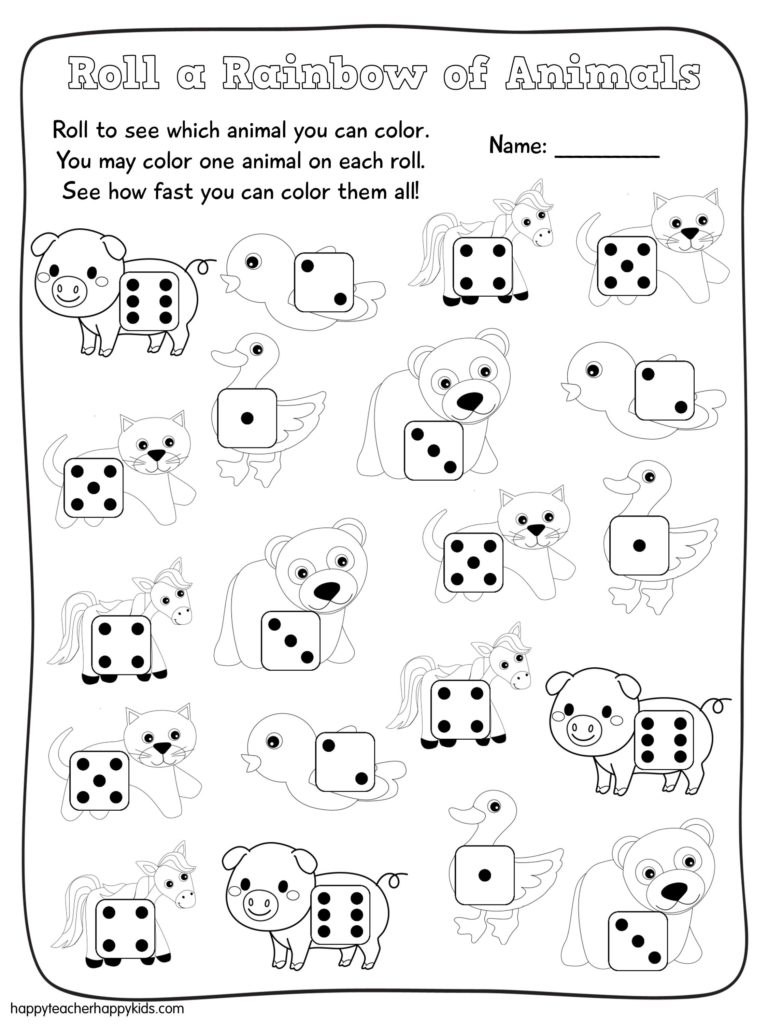 Roll a Rainbow of Animals Free Math Game